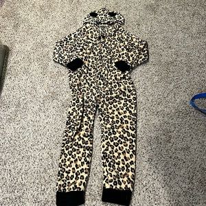 Size large Zipper down one piece leopard print pajamas w/cat ear hood &open feet